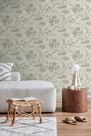 Esta Home Vintage Flowers beige - groen 139400 (*Gratis Lijm Actie) - Groen - Beige