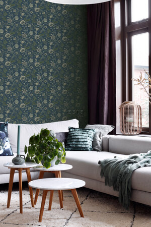 Esta Home Vintage Flowers blauw - groen 139416 (*Gratis Lijm Actie) - Groen - Blauw