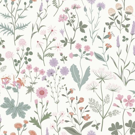 Esta Home Vintage Flowers wit - meerkleurig - paars 139482 (*Gratis Lijm Actie) - Wit - Paars - Multicolour