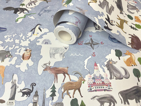 Dutch Wallcoverings Dream Catcher Animal Maps Blauw 13250