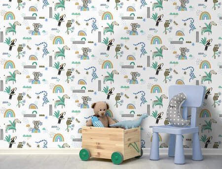 Dutch Wallcoverings Dream Catcher Abst. Animals Blauw - Teal 13352