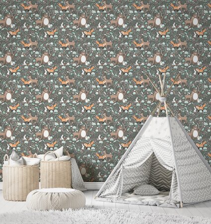 Noordwand Kids Walls Little Adventures 45870 Grijs - Groen - Bruin