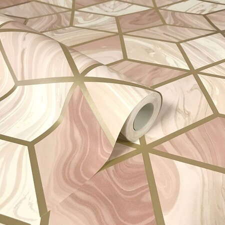 Roze Geometric Marble Papierbehang 248951