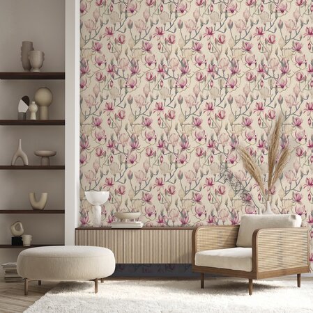 HookedOnWalls MARTA CORTESE MAGNOLIA 37817 Crème / Groen / Roze (Incl. Gratis Lijm*)