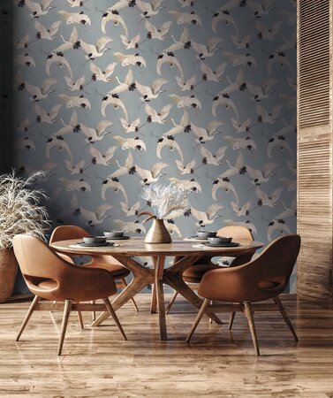 HookedOnWalls MARTA CORTESE CRANES 37821 Blauw / Wit (Incl. Gratis Lijm*)