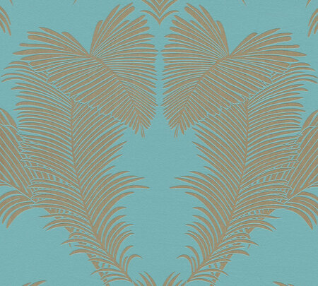 AS Creation Trendwall 2 -  37959-4 - 379594 Turquoise Palmblad / Blauw / Groen / Goud