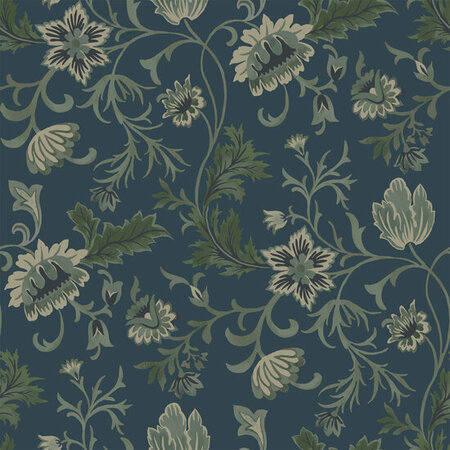 Esta Home Vintage Flowers blauw - groen 139416 (*Gratis Lijm Actie) - Groen - Blauw