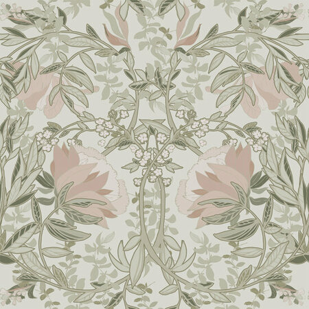 Esta Home Vintage Flowers groen - beige 139418 (*Gratis Lijm Actie) - Groen - Beige