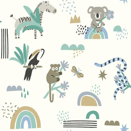 Dutch Wallcoverings Dream Catcher Abst. Animals Blauw - Teal 13352